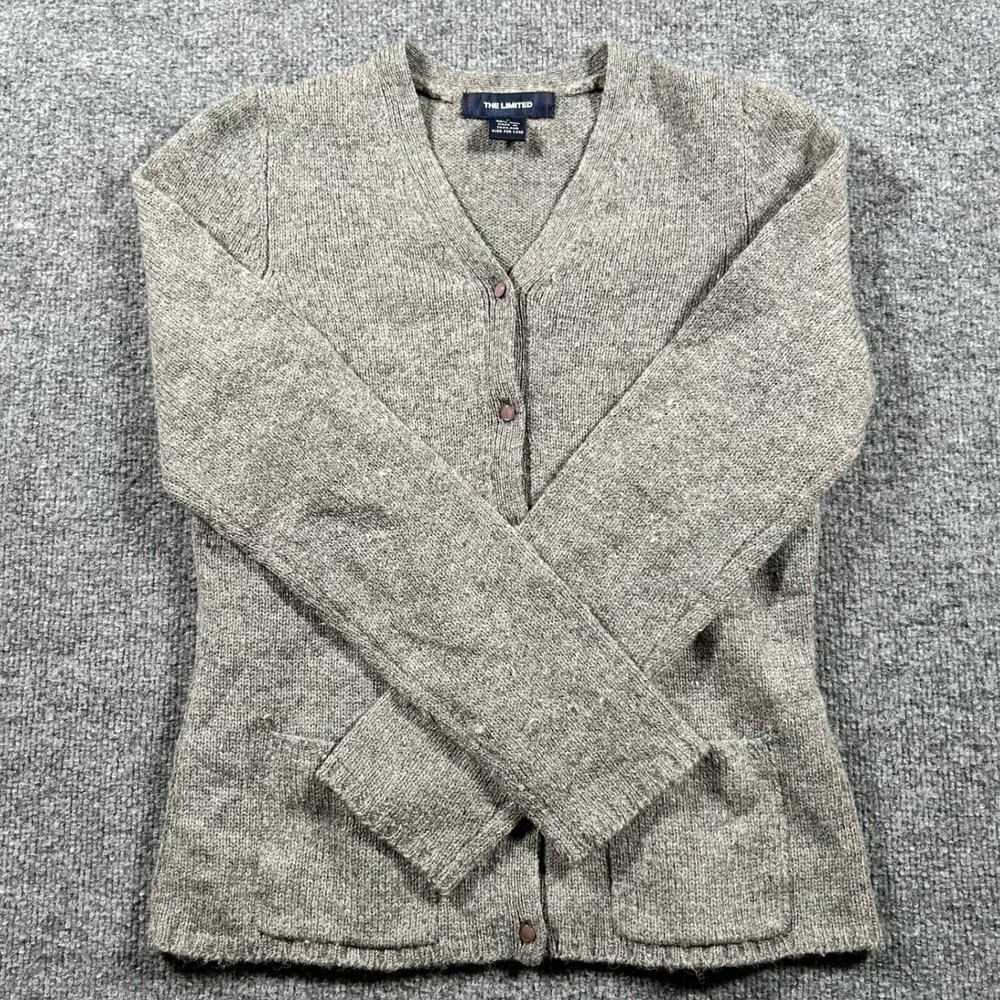 The Limited cardigan Womens Size S Gray Wool V-Neck Button Front Pockets Classic